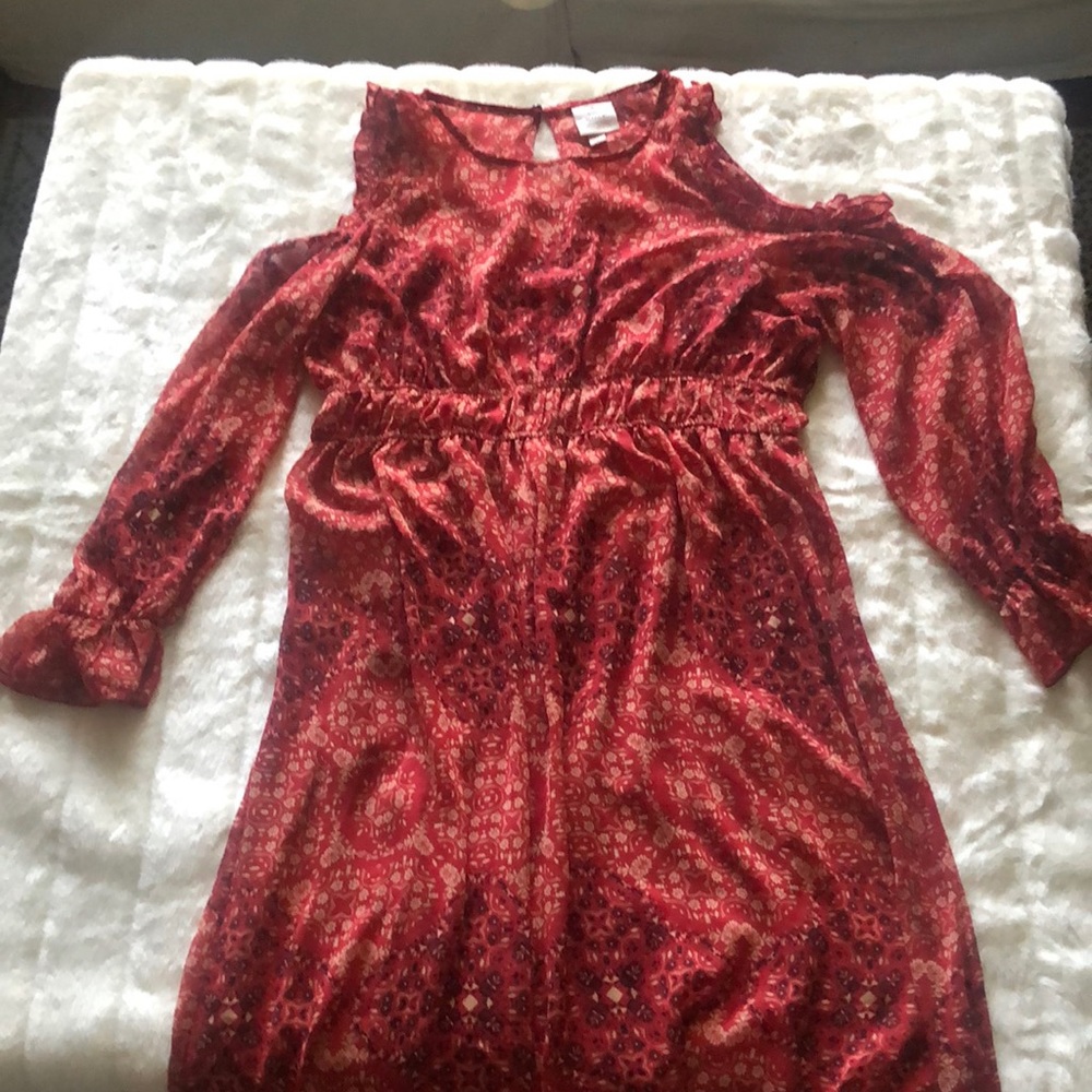 Knox Rose chiffon cold shoulder Floral print red dress